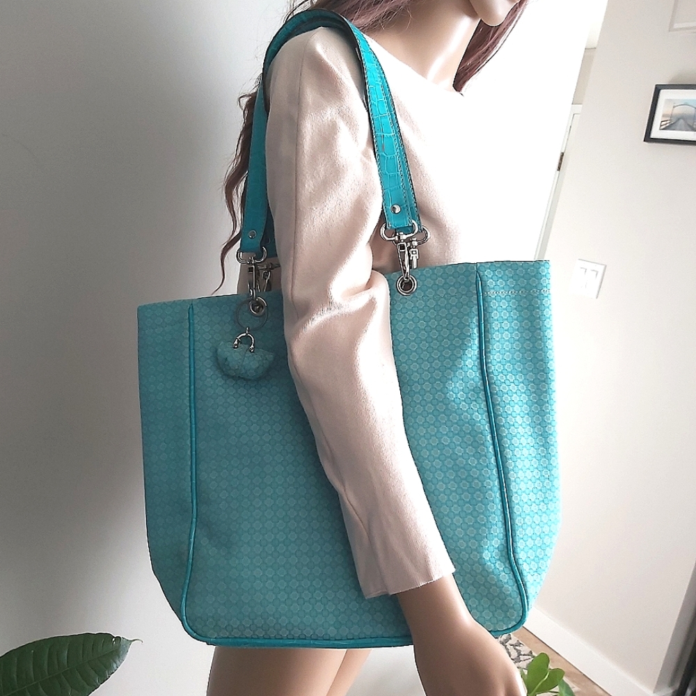 Nine West turquoise blue fabric tote bag